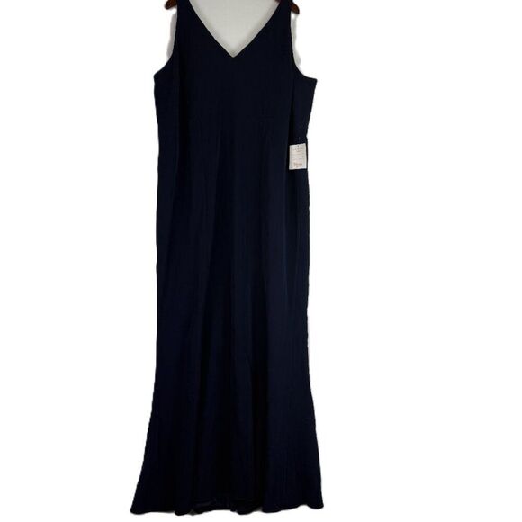 Show Me Your Mumu Morgan Gown V Neck Stretch Rich Navy Crisp Blue Crepe 3X - Picture 2 of 8